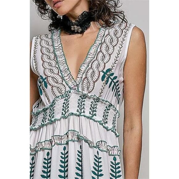 POL Floral Printed Sleeveless Tiered Dress with Smocked Waistband - Picture 6 of 6